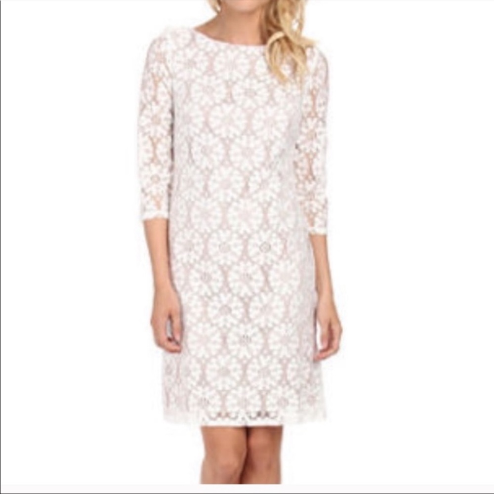 Vince Camuto Ivory & Nude Stretch Lace Dress